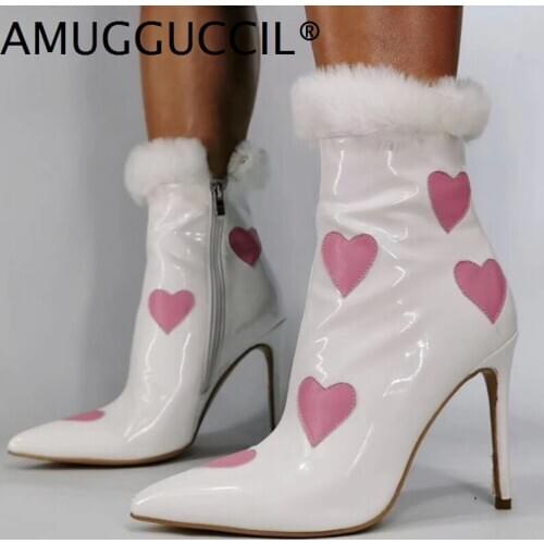 Customize 2020 New Plus Big Size 36-43 White Faux Fur Fashion Sexy Zip High Heel Female Lady Autumn Winter Women Boots X2050
