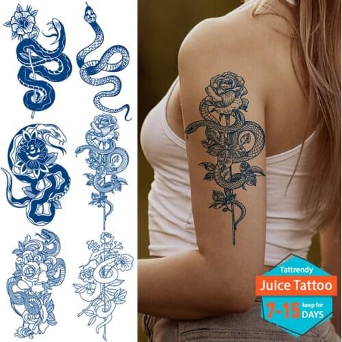 Snake rose temporary tattoo for women men sexy body art tattoo sticker juice lasting waterproof tattoo fake water transfer
