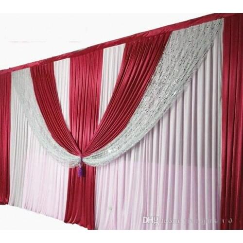 10ft*20ft Silver Sequins Beads Edge Design Wedding Backdrops Curtain with Fabric Satin Drape For Wedding Prop Backdrop Decor