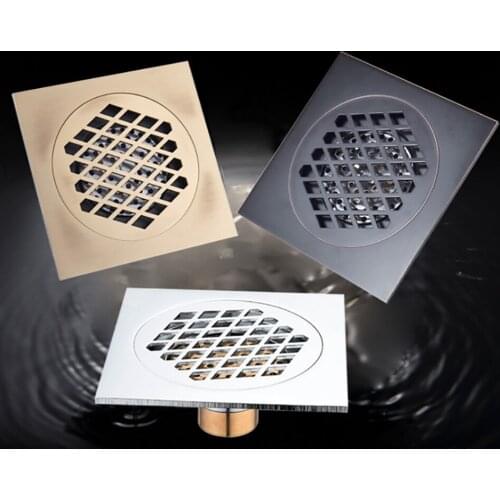 15 cm Floor Drain Black Sliver Bronze Brass Square Anti-Odor Bath Bathroom Kitchen Balcony Hotel Mesh Floor Drain Waste Drainage