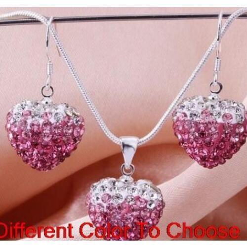 2 set/lot multicolor mixed Beads Gradient Heart set drop earrings Necklace Pendant 16 inch Snake Chains w5645