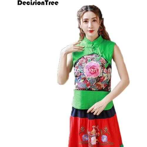 2021 embroidery qipao chinese top women camis traditional top women style sexy sleeveless vest retro jacquard elegant lady vest
