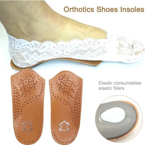 3/4 Length Leather insole Flat Foot Orthotic insoles Arch Support 2.5cm Half Shoe Pad Orthopedic Insoles Foot Care Unisex