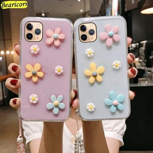 3D Sun Flower Case For iPhone 12 mini 11 Pro Xs Max XR 7 8 6 6s Plus SE 2020 Cases Glitter Bling Floral Soft Cover Crystal Starp
