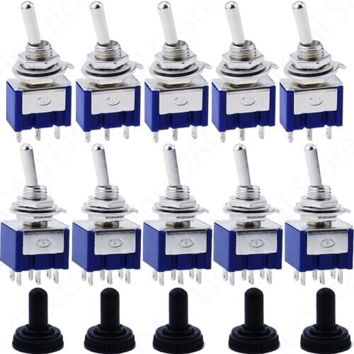 5pcs 10pcs MTS-102 103 MTS-202 203 Toggle Switch 6A 125VAC on on SPDT 6mm Mini Switch DPDT on off on Waterproof Cap