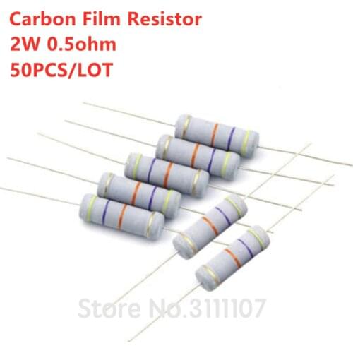 50PCS/LOT 2W 0.5Ohm 5% Resistor / 2W 0.5R ohm Carbon Film Resistor +/- 5% / 2W Color Ring Resistance Wholesale Electronic New