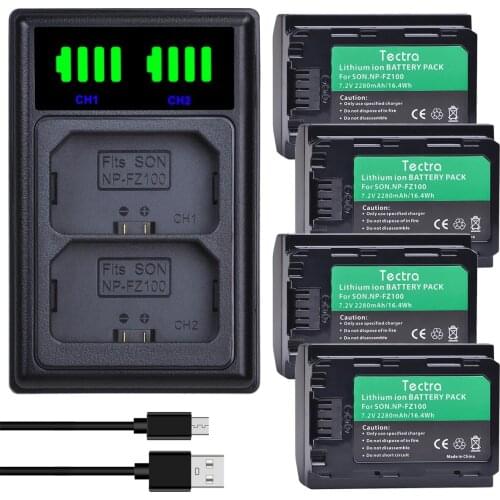 4x2280mAh NP-FZ100 NP FZ100 Camera Batteries Akkus+Dual Charger for Sony NPFZ100 Z-Series,Alpha A7 III,A7R III,A9,A9R,A9S,A6600