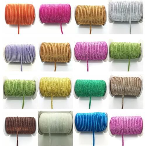 5yards 1/4 "(6mm)Wide Glitter Velvet Ribbon Headband Clips Bow Decoration Pick Colors