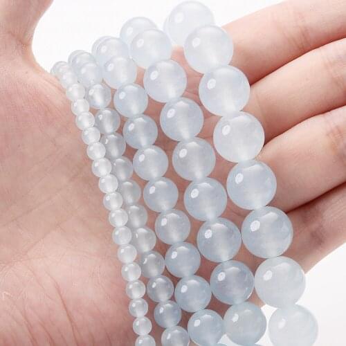 Natural Stone Beads Transparent Blue Chalcedony Round Loose Beads for Jewelry Making DIY Bracelet Accessories 4/6/8/10/12mm