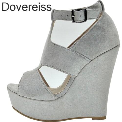 Dovereiss Fashion Womens Shoes Summer Pure Color Wedges Buckle Platform Sexy Narrow Band New Consice Sandals 40 41 42 43