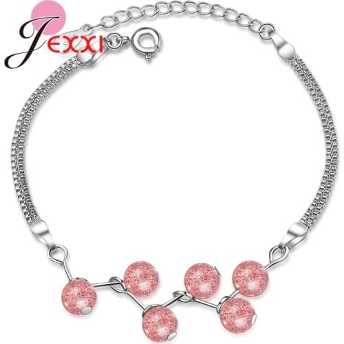 Elegant New Statement Fashion Women Strawberry Crystal Bracelet 925 Sterling Silver Jewelry Hand Bracelets For Women Pulseras