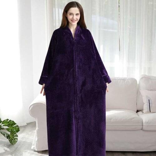 Flannel Bath Robe Unisex Bathrobe Winter Thicken Long Plus Size Lovers Couples Night Gown Men Zipper Nightgown
