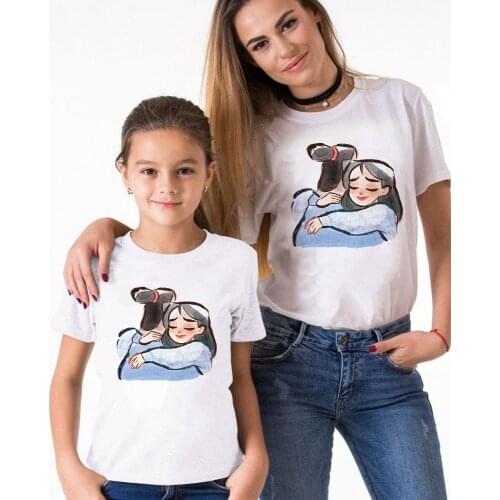 Disney Princess Printed Mulan T Shirts Summer Short Sleeve Causal Loose Baby Girl Boys Clothes Family Matching Clothes Tee Tops