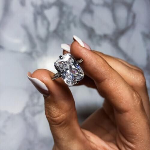 Classic 925 Sterling Silver Created Diamond Wedding Engagement Cocktail 6ct Square topaz Gemstone Rings for Women Jewelry