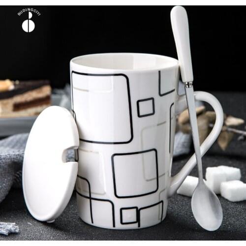 Creative ceramic cup simple water cup household large capacity mug with cover spoon personalized trend coffee cup tea cup