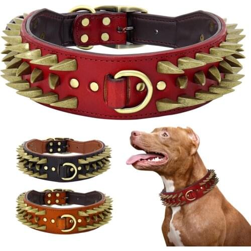 Cool Spiked Studded Leather Dog Collar Strong Big Dog Collars For Medium Large Dogs Pitbull Bulldog Boxer Durable Collars