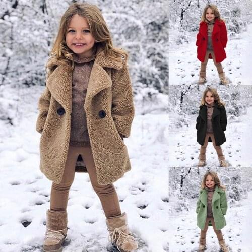 Baby Girl Winter Jacket Children Faux Fur Winter Solid Windproof Coat Thicken Fleece Warm Pocket Outwear Korean manteau fille