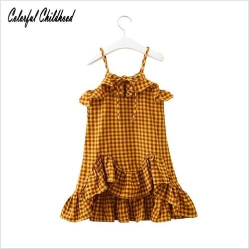 Toddler Girls Princess Summer Party Dress Sleeveless Kids Sweet Ruffled plaid Vest Dresses For Girls Cute Casual Outwear Clothes