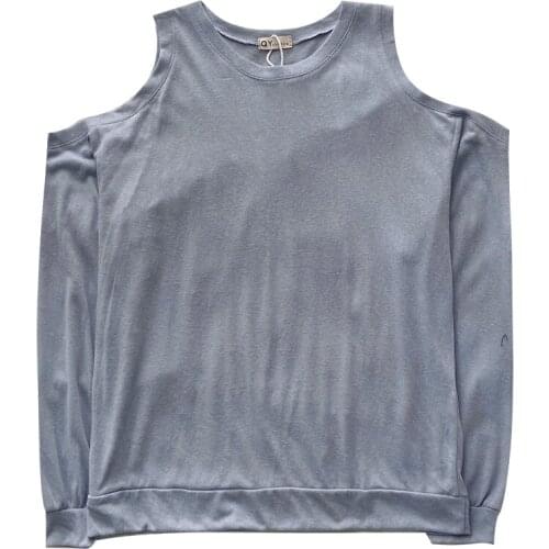 Summer Creamy Yellow Breathable Round Neck Loose Hollow Out Strapless Long Sleeve T-Shirt