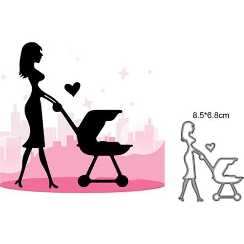 Mother Pushing Baby Carriage Metal Cutting Dies Cut Die Decoration Scrapbook Paper Craft Knife Mould Blade Punch Stencils Dies