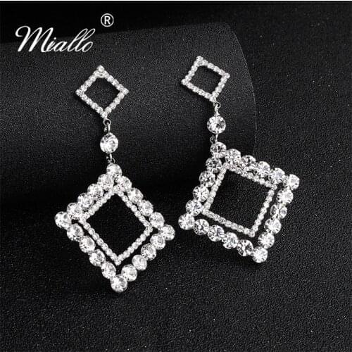Miallo 2019 Fashion Wedding Earring Crystal Drop Earring Square Women Bridal Eardrop for Bride Bridesmaids
