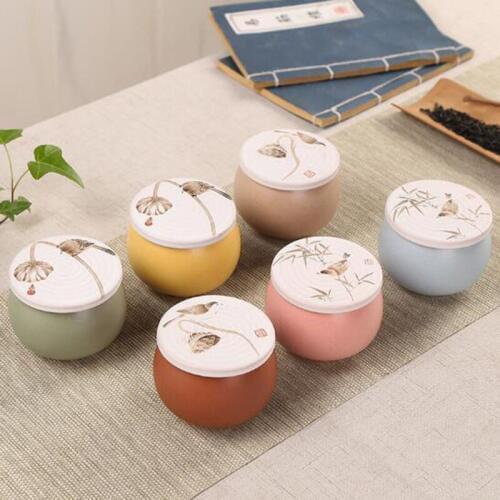 Mini Tea Caddy Chinese Style Lotus Pattern Sealed Jar Tea Canister Kung Fu Storage Jar Ceramic Teaware Art Household Decoration