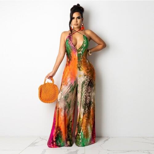 Fashion Casual Women Ladies Jumpsuit Holiday Straps Romper Summer Wrap Chest Printing Backless Sleeveless Jumpsuit