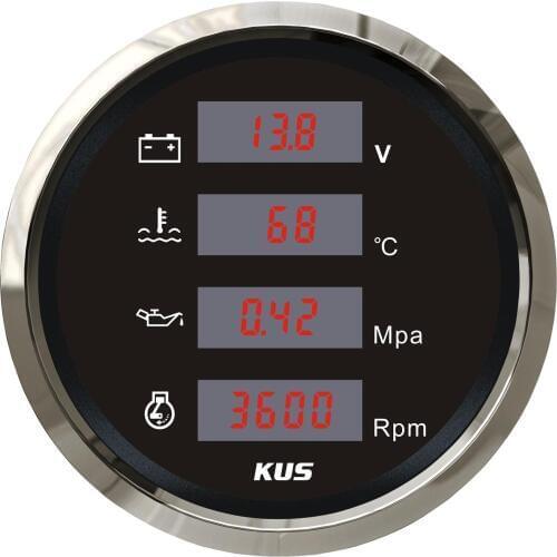 KUS Digital 4 in 1 Multifunction Gauge Voltage Meter, Water Temperature Meter,Oil Pressure Meter, Tachometer
