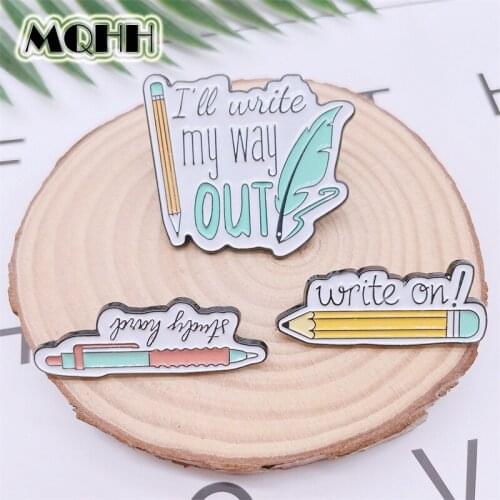 Cartoon Cute Learning Tool Pencil Pen Ballpoint Pen Enamel Brooch Creative Feather Letter Alloy Badge Pins Fun Woman Jewelry