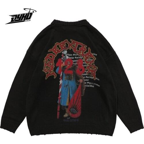 Oversized Sweater Men Harajuku Retro Soldier Letters Knitted Sweater Women 2021 Autumn Streetwear Vintage Pullover Cotton Unisex