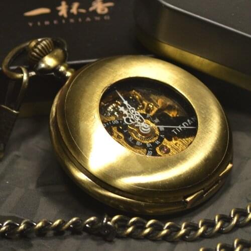 Steampunk Luxury Fashion Antique Bronze Skeleton Mechanical Pocket Watch Men Chain Necklace Business Casual Pocket & Fob Watches