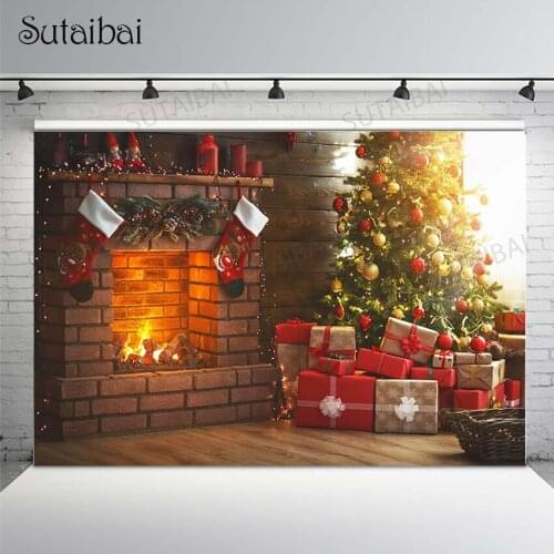 Christmas Photography Background Christmas Tree Fireplace Gifts Santa Socks Backdrop Photo Studio Portrait Photocall Photo Shoot