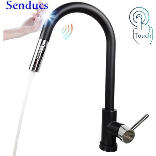 Sensor Kitchen Faucets Senducs Pull Out Kitchen Mixer Tap Smart Touch Kitchen Faucet Black Chrome Sensor Faucet Touch Mixer Tap
