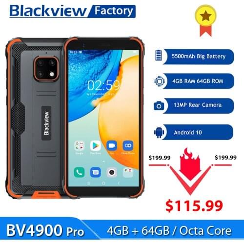 Blackview BV4900 Pro Smartphone 4GB+64GB 5580mAh IP68 Waterproof Android 10 Mobile Phone 5.7'' NFC Cellphones