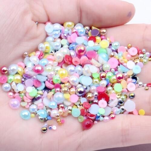 Mix Sizes 2345mm 1000Pcs/lot Half Round ABS Imitation Pearl Beads AB Colors Flatback Beads For Nail Art Wedding Dress