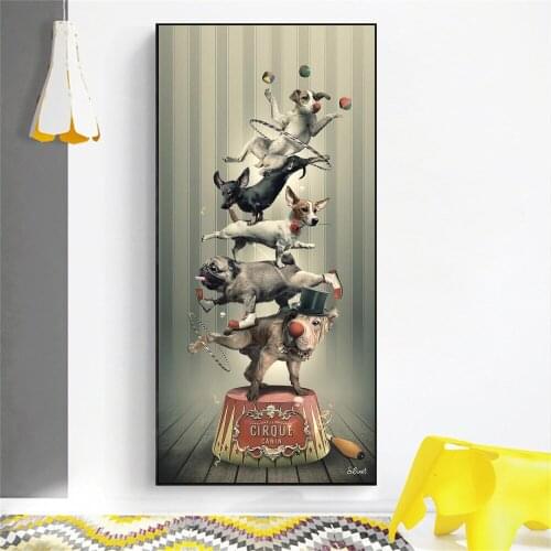 Modern Graffiti Animals Painting on Canvas Posters and Prints Wall Art Puppies Playing Acrobatics Picture for Living Room Decor