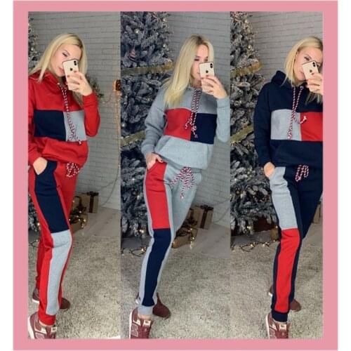 2020 Fashion Plaid Tracksuit Femme Warm Winter Hoodies Sweatshirts Pants Two Piece Sets Plus Size Outfits Casual Womens Clothes
