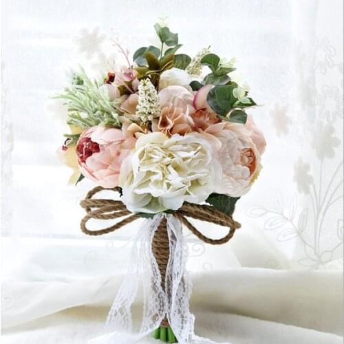 Bridal bouquets artificial flowers satin roses wedding bridal flowers new wedding flowers rustic wedding bouquet
