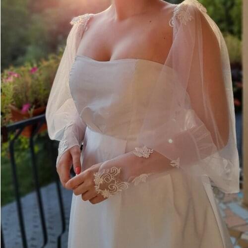 Wedding Sleeves Detachable Bridal Tulle Puff Sleeves Lace Tulle Sleeves Appliqued Handmade For Elegant Bridal Accessories 2021