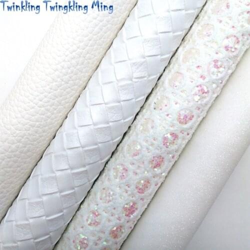 WHITE Glitter Fabirc, Weaving Leather Fabric, Synthetic Leather Fabric Sheets For Bow A4 8"x11"Twinkling Ming XM418