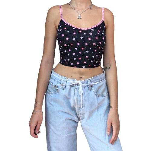 Womens Sleeveless Tops, Flower Printed U-neck Shirt Spaghetti Straps Short Sling Vest for Female
