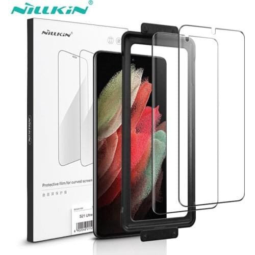 Original NILLKIN 2PCS Curved Anti-Finger Screen Protector For Samsung Galaxy S21 Note20 Ultra Full Coverage Tempered Glass Film