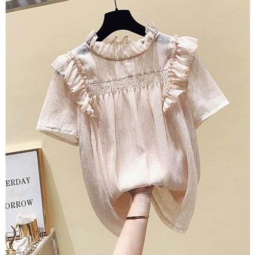 Chiffon Ruffle Women Blouse Summer New Design 2021 Sweet Style Elegant Office Lady Pulls Outwear Tops