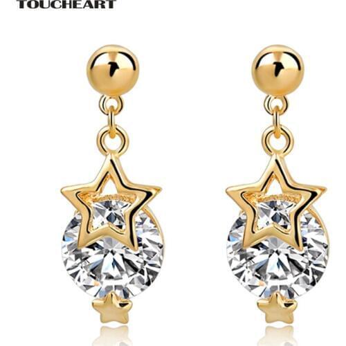 TOUCHEART White Crystal Star Stud Earrings For Women girls Gold color bridal Wedding fashion Jewelry Pendientes Mujer SER150163