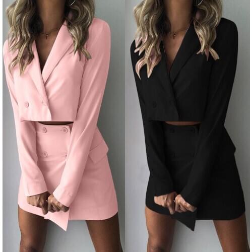2021 Fashion Blazer Mujer Women Two Piece Suit Short Jacket+Skirt Hip Slim Fit Coat High Waist Skirt Women Set Blazer Feminino