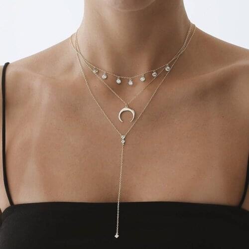 2020 Boho Fashion Color Moon Crystal Pendant Necklaces For Women Vintage Gold Necklace Multilayer Female Jewelry Wholesale