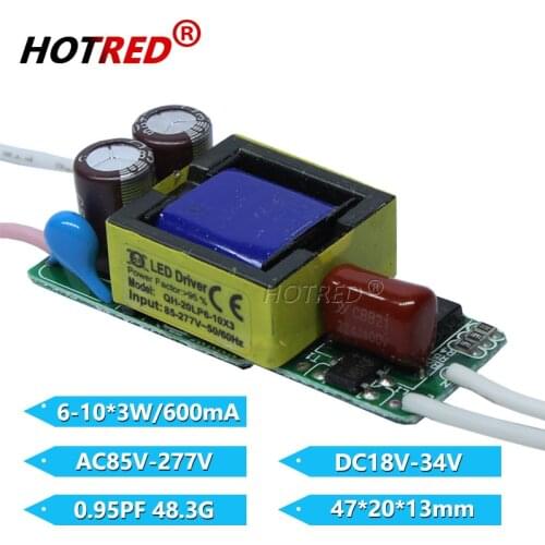 10pcs 6-10x3w Constant Current Led Driver, 85-277V 600ma 6x3w 8x3w 9x3w 10x3w 20W Power Supply For LED Lamp light Transformer