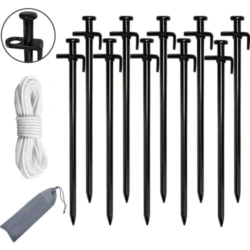 KMONE 10PC Pack 12 Inch Multiuse Heavy Duty Steel Tent Stakes Tarp Pegs Camping Stakes for Outdoor Camping Canopy