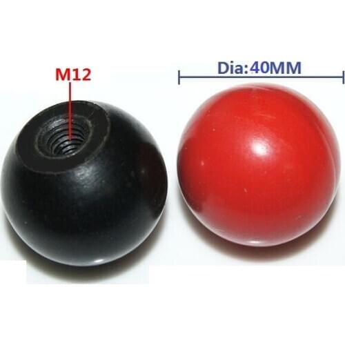 2pcs/lot M12 x 40mm Resonable Price BLACK/RED Round Plastic handle M12 Thread 40mm Dia Ball Lever Knobs for Machine Tools