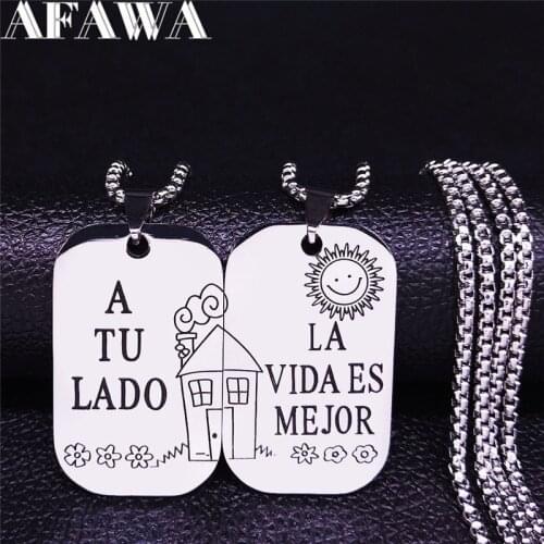 2021 A TU LADO LA VIDA ES MEJOR Family Stainless Steel Chain Necklace for Women/Men Silver Color Necklace N868S01 N869S01